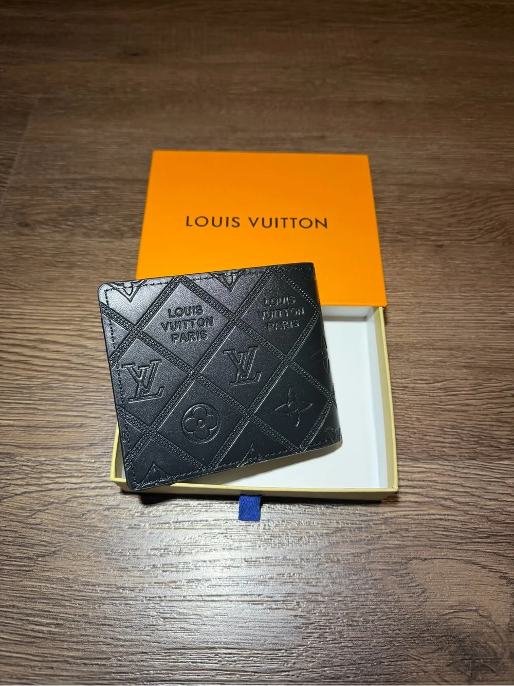 Louis Vuitton Black Embossed Monogram Money Clip Wallet